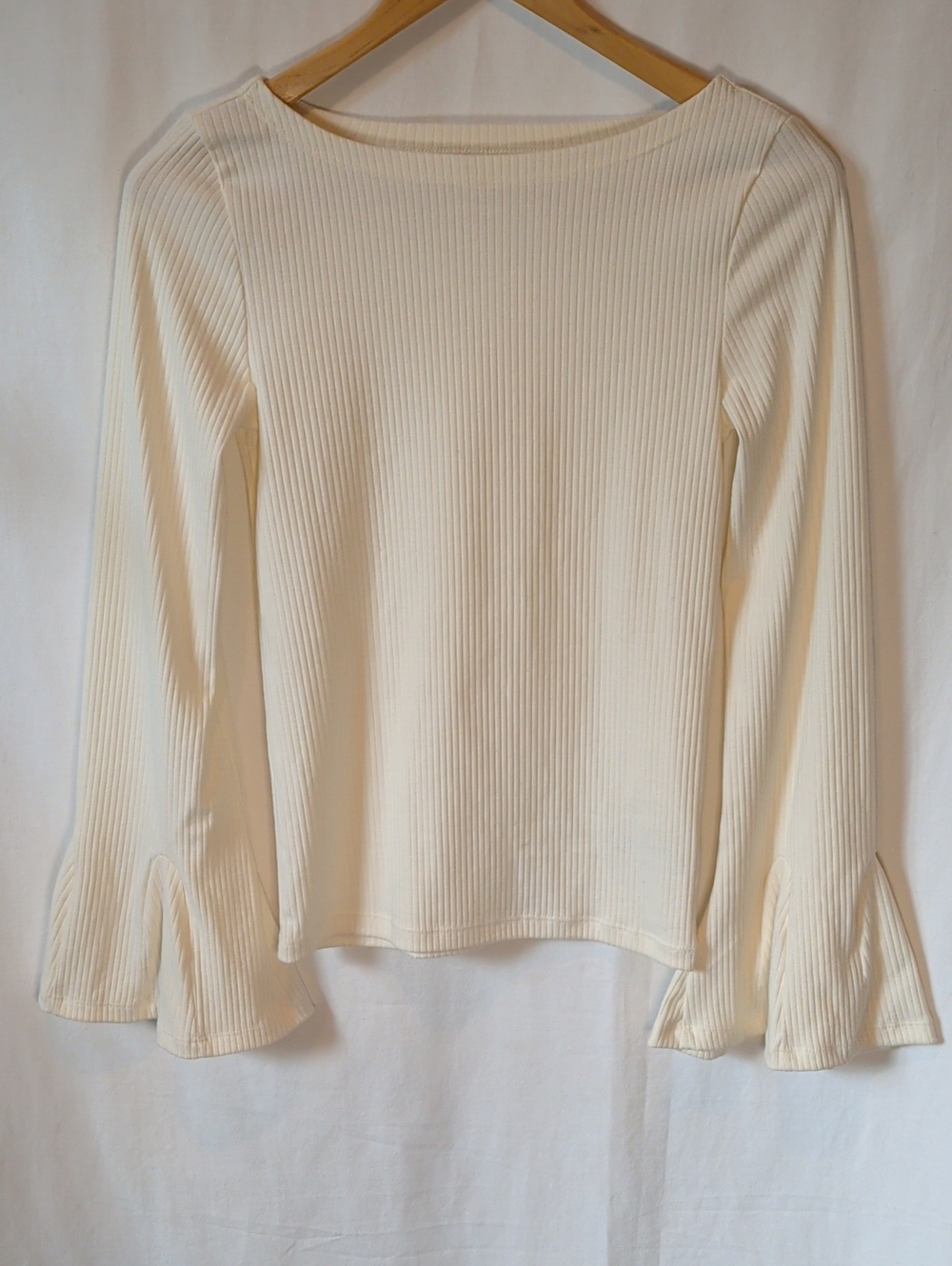 GAP Cream Ribbed Bell-Sleeve Long Sleeve Top
